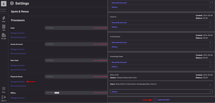 Add Account Physical Check POS