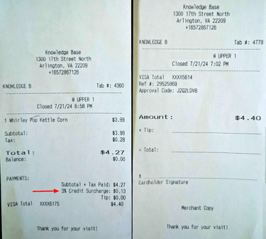 Credit Card Slip with Credit Surchage Itemized Receipt