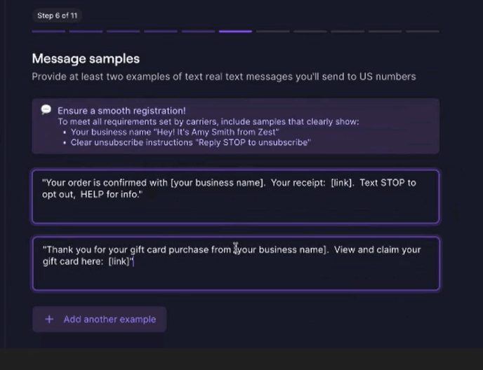 OP Registration Step 6 With Both Showing Example Messages