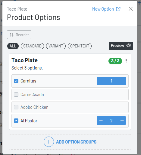 Multi Selection Taco Preview Option