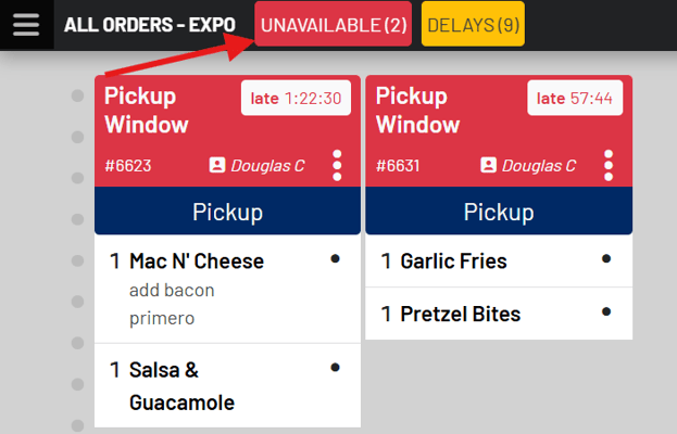 unavailable button KDS